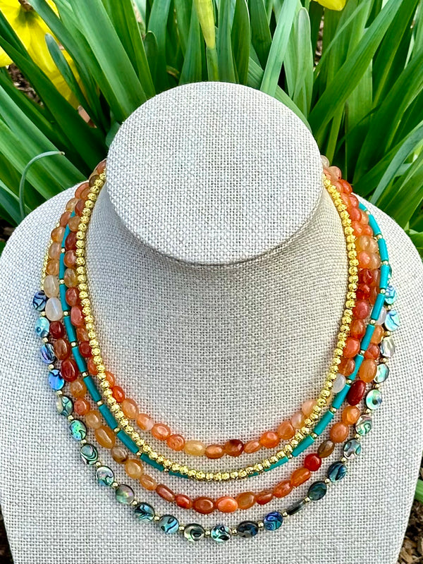 Gold Multi-Layered Gemstone Layered Necklace