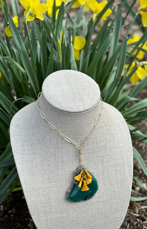 Agate Slice and Bronze Link Necklace