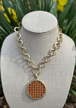 Gold-Tone Leather Pendant Necklace