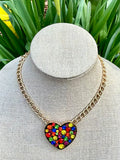 Multi- Color Rhinestone Heart Pendant Necklace