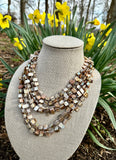 Genuine Bronze and Shell Multi-Colored Layered Statement Necklace