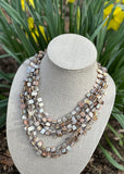 Genuine Bronze and Shell Multi-Colored Layered Statement Necklace