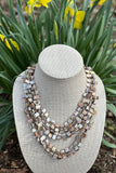 Genuine Bronze and Shell Multi-Colored Layered Statement Necklace