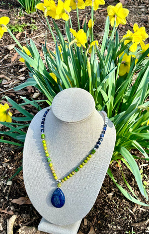 Lime Jasper & Lapis Pendant Necklace