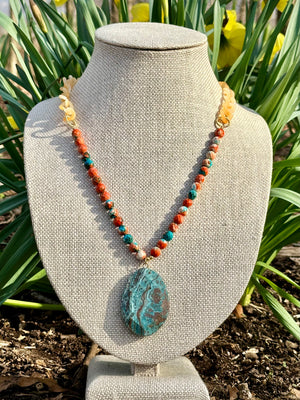 Spiny Oyster, Resin & Jasper Pendant Necklace