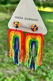 Rainbow Statement Earrings Deepa Gurnani Chandelier Beaded Fringe