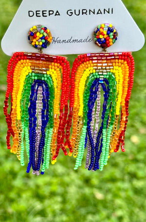 Rainbow Statement Earrings Deepa Gurnani Chandelier Beaded Fringe