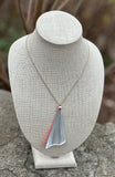 Orange & White Long Wavy Fan Pendant Necklace