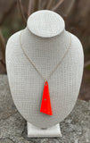 Orange & White Long Wavy Fan Pendant Necklace