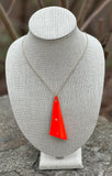 Orange & White Long Wavy Fan Pendant Necklace