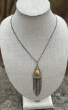 Gold & Hematite Tassel Chain and Orbital Lucite Pendant Necklace