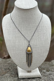 Gold & Hematite Tassel Chain and Orbital Lucite Pendant Necklace