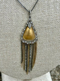 Gold & Hematite Tassel Chain and Orbital Lucite Pendant Necklace