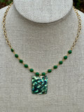 Emerald Green Abalone Pendant Bronze Necklace