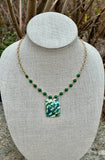 Emerald Green Abalone Pendant Bronze Necklace