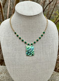 Emerald Green Abalone Pendant Bronze Necklace