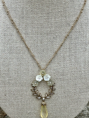 Flower Stone Drop Pendant Necklace