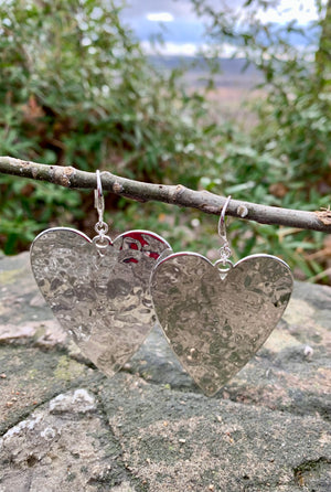 Silver Hammered Heart Slider Necklace