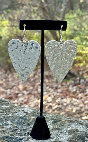 Hammered Heart Shaped Drop Earrings