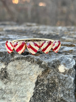 Red and White Stripe Heart Bangle Bracelet