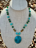 Green Agate and Blue Magnesite Pendant Necklace