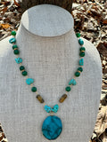 Green Agate and Blue Magnesite Pendant Necklace