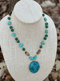 Green Agate and Blue Magnesite Pendant Necklace