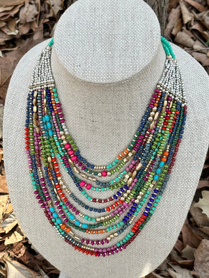 Mixed Media Multi-Color Beaded Necklace