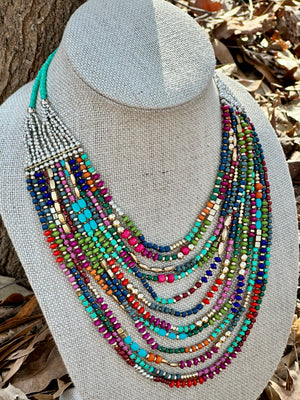 Mixed Media Multi-Color Beaded Necklace