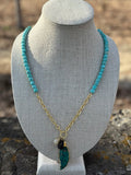 Carved Chrysocolla & Turquoise Magnesite Long Pendant Feather Necklace