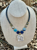 Mystic Sea Blue Agate with Drusy Pendant Necklace