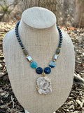 Mystic Sea Blue Agate with Drusy Pendant Necklace