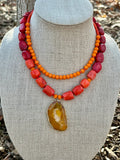 Bamboo Multi-Color Coral & Agate Pendant Necklace