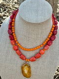 Bamboo Multi-Color Coral & Agate Pendant Necklace