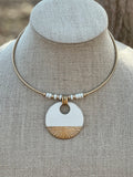 White Patina & Gold Disc Pendant Collar Necklace