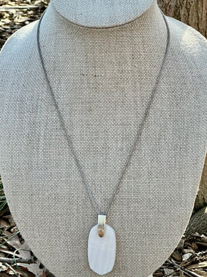 Inez Silver & Pearl Long Mother of Pearl Pendant Necklace