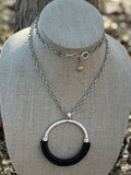 Carmelina Black Leather & Silver Pendant Necklace