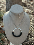 Carmelina Black Leather & Silver Pendant Necklace