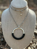 Carmelina Black Leather & Silver Pendant Necklace