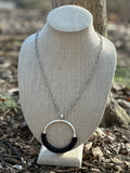 Carmelina Black Leather & Silver Pendant Necklace