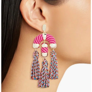 Masie Pink Tassel Drop Statement Earrings