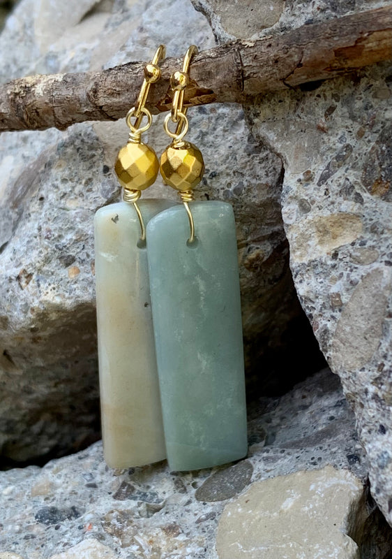 Amazonite and Bronze Slab Drop Earrings