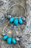 Turquoise Magnesite, Agate & Sterling Silver Beaded Hoop Earrings