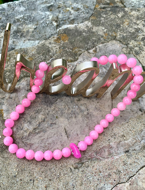 "Pretty in Pink" Jade & Natural Stone Choker Necklace