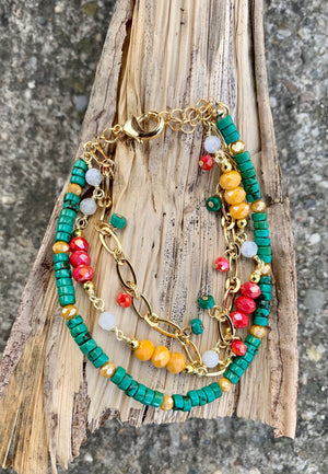 Green Jasper & Bronze Multi-Layer Chain Bracelet