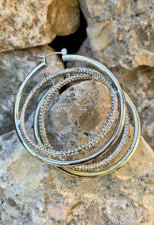 Vince Camuto Silver & Pave Two Row Hoop Earrings