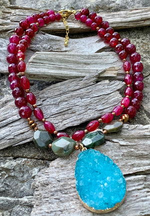 Scarlet Quartz, Canadian Jade & Quartz Pendant Necklace