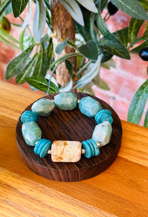 Aqua Verde Amazonite & Turquoise Magnesite Coral Chunky Bracelet