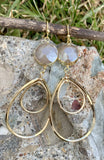 Moonstone Grey Crystal Double Hoop Drop Earrings