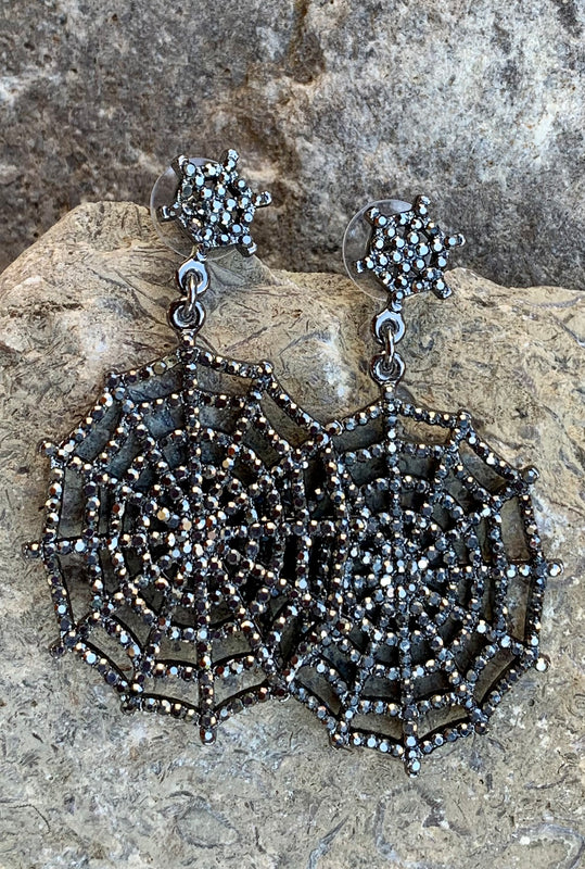 EYE CANDY LA Spider Web Crystal Drop Earrings